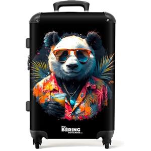 NoBoringSuitcases.com © Valigia rigida con ruote, trolley, bagaglio a mano, 4 ruote, lucchetto TSA (panda come street art tropicale), (Valigia media 67x43x25 cm)