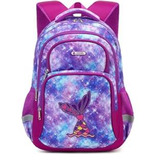 Cusangel Zaino per bambini per ragazze scuola materna elementare scuola materna borsa da 15,6 ″ multifunzionale carino grande capacità, Sirena viola 43,2 cm, 16, Sirena viola 43,2 cm