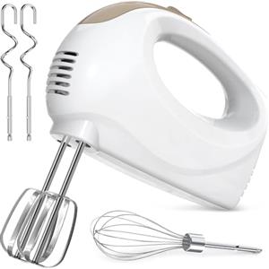 Leaflai Sbattitore Elettrico a Mano | 5 Livelli, 1 Frusta, 2 Fruste, 2 Ganci Impastatori in Acciaio Inox, Lavabile in Lavastoviglie