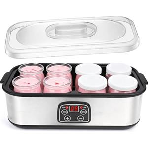 Dreamhigh® Yogurtiera Elettrica, Yogurtiera per Yogurt Greco, Fohere 8 Vasetti da 180 ml In Vetro, con LCD Display, Timer 48 Ore e Controllo Costante Della Temperatura, Ideale per Yogurt Fatti In Casa