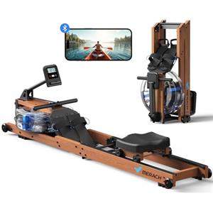 MERACH Vogatore ad acqua in legno pieghevole, materiale albero di gomma e seduta confortevole, con app esclusiva con esperienza di mappe interattive, esperienza di canottaggio coinvolgente, ideale per