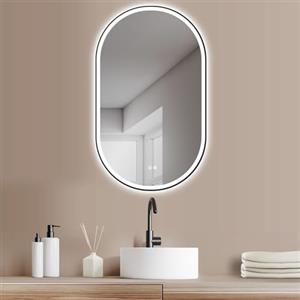 HOKO® Specchio-Bagno Ovale LED Antiappannamento 45x75/75x45cm Montaggio Verticale/Orizzontale. con Cornice Nera+Interruttore Tattile+Luce LED con Variazione di Colore Caldo/Freddo/Neutro 2700-6500K