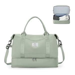 SEAFEW Borsone da Viaggio,Bagaglio a Mano 40x30x20 Ryanair Borsa da Viaggio con Scomparto per le Scarpe,Borsa da Cabina Ryanair Borsa Sportiva Borsone da Palestra da Weekend,D13-Bianco-Verde