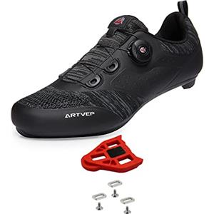 ARTVEP Scarpe Ciclismo da Uomo Donna Scarpe da Bici Strada MTB Compatibile SPD SPD-SL Delta Blocco Pedale, Scarpe da Peloton Bicicletta Traspiranti Nero 45 EU