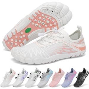 SAGUARO Scarpe Barefoot Minimaliste Donna Scarpette da Acqua Traspiranti Asciugatura Rapida Scarpe da Scoglio Antiscivolo per Bagno Spiaggia Yoga Surf, Arancione, 41 EU