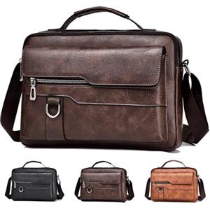LLELEMAMO Borsello Uomo Tracolla Business Casual - Borsa Crossbody Pelle PU per Lavoro e Viaggio, Piccola Borsa Messenger Spalla, Sling Bag Vintage Quotidiana con Scomparto Tablet, Impermeabile