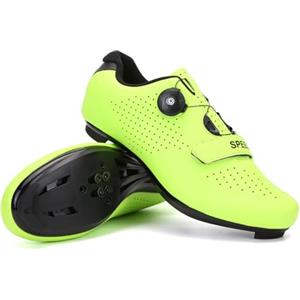 Treer Scarpe Ciclismo Strada con Blocco Pedale, Unisex MTB per Uomo & Donna, Traspiranti da Equitazione Road SPD, Bici 37 EU Verde Fluorescente