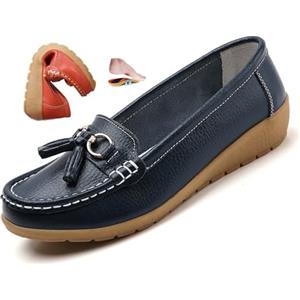 ZPLMIDE Mocassini ortopedici da donna in pelle traspirante, vestibilità larga, mocassini classici con zeppa tacco casual slip-on scarpe da trekking