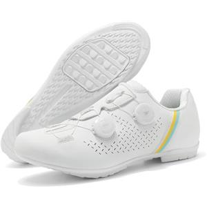 Hixingo Scarpe da Ciclismo Donna Uomo Strada e MTB Bike, Mountain Bicicletta Traspiranti Scarpe da Equitazione con Suola in Gomma Antiscivolo, Senza Attacchi, 37-47 EU (Bianco,39)