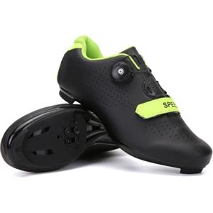 Treer Scarpe Ciclismo Strada con Blocco Pedale, Unisex Scarpe MTB Uomo & Donna, Traspiranti Scarpe da Equitazione, Scarpe MTB Road SPD, Scarpe da Ciclismo da Bici 39 EU Nero Verde