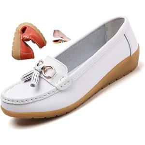 ZPLMIDE Mocassini ortopedici da donna in pelle traspirante, vestibilità larga, mocassini classici con zeppa tacco casual slip-on scarpe da trekking