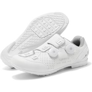Treer Scarpe MTB Uomo Donna, Scarpe Ciclismo Strada Uomo, per Bici da Corsa, Spinning, Gravel, Mountain Bike, Flat - Suola in Gomma, 37-48 EU (Bianco,44)