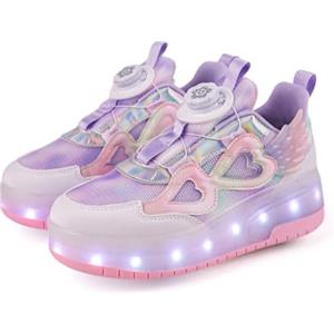 Mateju Scarpe con Rotelle da Bambina, Pattini a Rotelle Retrattili Automatici, Skateboard Sneakers Scarpe Sportive con Rotelle Doppia, Scarpe da Ginnastica Lucide Moda per Bambini