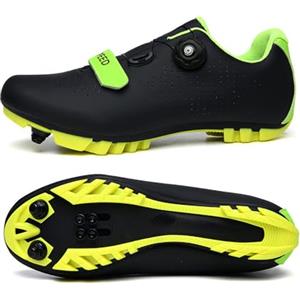 Treer Scarpe MTB Uomo Donna Scarpe Ciclismo Unisex, Traspiranti Scarpe da Equitazione Scarpe MTB Road SPD Scarpe Ciclismo Strada con Blocco Pedale Scarpe da Ciclismo da Bici 44 EU Nero