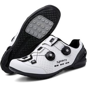 Treer Scarpe MTB Uomo Donna, Scarpe Ciclismo Strada Uomo, per Bici da Corsa, Spinning, Gravel, Mountain Bike, Flat - Suola in Gomma, 37-48 EU (Nero Bianco,38)