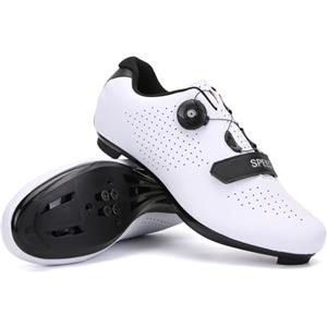 Treer Scarpe Ciclismo Strada con Blocco Pedale, Unisex Scarpe MTB Uomo & Donna, Traspiranti Scarpe da Equitazione, Scarpe MTB Road SPD, Scarpe da Ciclismo da Bici 36 EU Bianco Nero