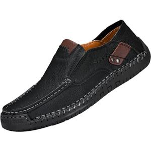 Generisch Mocassini estivi leggeri da uomo in pelle, scarpe da lavoro senza lacci, scarpe da barca con suola piatta, scarpe traspiranti, con fagioli, taglie grandi, comode