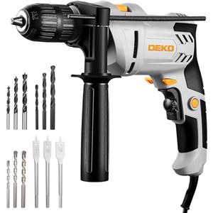 DEKOPRO Trapano a Percussione: DEKOPRO 710W Trapano Elettrico a Filo con Mandrino Autoserrante da 13mm, Funzione 2 in 1, 12 Punte, 0-3000 giri/min, Impugnatura Ausiliaria a 360° - per Calcestruzzo e Legno