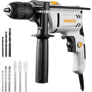 DEKOPRO Trapano a Percussione: DEKOPRO 500W Trapano Elettrico a Filo con Mandrino Autoserrante da 13mm, Funzione 2 in 1, 9 Punte, 0-3000 giri/min, Impugnatura Ausiliaria a 360° - per Calcestruzzo e Legno