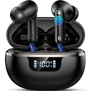 Donerton Cuffie Bluetooth 5.4, senza fili, con microfono ENC Noise Cancelling, 50 ore di autonomia, bassi profondi con indicatore LED, impermeabili IP7