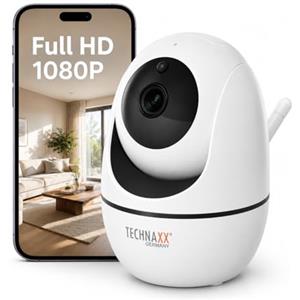 Technaxx Telecamera di Sicurezza WiFi da Interno Full HD 1080P, Telecamera IP PTZ con Rotazione 355° e Inclinazione 130°, Rilevamento e Tracciamento del Movimento, Visione Notturna - TX-146