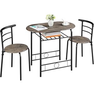 Yaheetech Set Tavolo e 2 Sedie Sala da Pranzo Cucina Mobili da Bar Piccoli Spazi Salvaspazio Balcone per 2 Persone in Legno e Metallo Sedia Portata 136 kg Marrone