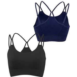 Litherday Reggiseno Sportivo Donna Supporto Medio Senza Ferretto Top Sportivo Traspirante con Spalline Regolabili Schiena Incrociata per Yoga Fitness Palestra Nero + Blu Navy XL