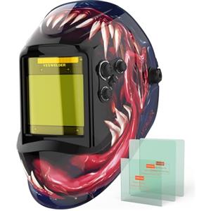 YESWELDER Maschera Saldatura Autoscurante Colore Vero, 10X9cm Casco per Saldatura Grande Schermo, Blocco della Luce Blu, 4 Sensori d'arco Ampio schermo 4/5-9/9-13 per TIG MIG ARC CUT GRIND