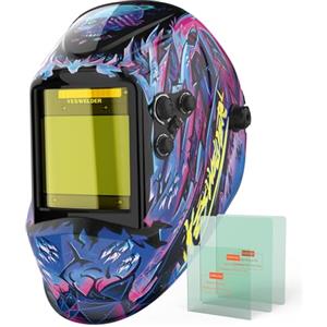 YESWELDER Maschera Saldatura Autoscurante Colore Vero, 10X9cm Casco per Saldatura Grande Schermo, Blocco della Luce Blu, 4 Sensori d'arco Ampio schermo 4/5-9/9-13 per TIG MIG ARC CUT GRIND