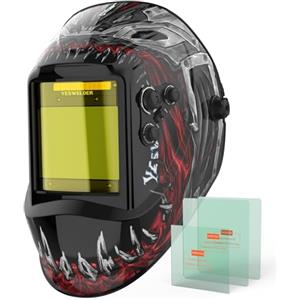YESWELDER Maschera Saldatura Autoscurante Colore Vero, 10X9cm Casco per Saldatura Grande Schermo, Blocco della Luce Blu, 4 Sensori d'arco Ampio schermo 4/5-9/9-13 per TIG MIG ARC CUT GRIND