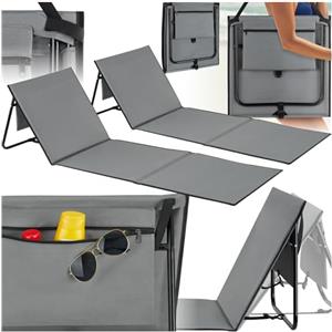 tectake® Set di 2 Stuoie da Mare Pieghevoli, Schienale Regolabile, Imbottitura in Gommapiuma, Struttura in Acciaio Verniciato, Con Tracolla e Tasca Esterna, Leggere e Comode - Grigio/Blu