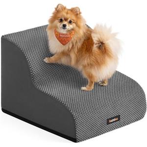 Feandrea Scaletta per Cani e Gatti, 2 Gradini in Spugna, 40 x 40 x 30 cm | Rampa per Cani Piccoli per Salire sul Letto o Divano, Antiscivolo, Grigio Ardesia, Collezione BADDI PPS012GN01