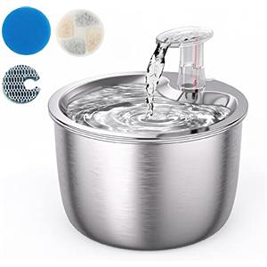 LTZGO Fontanella per Gatti Cani, 2L Acciaio Inossidabile Sensore Di Movimento Silenziosa Animali Fontana, 3 Modalità di Flusso Regolabili Con Filtro, 1.9M USB,Pompa Dell'acqua, Boa di livello dell'acqua