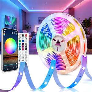 Beaeet Striscia LED 15 Metri 24V RGB, Luci LED Camera da Letto con Telecomando & App Bluetooth, Strisce LED Adesive per Interni, Plafond, Gaming, LED Strip Light Tagliabile, Luce LED RGB 5050 (1×15m)