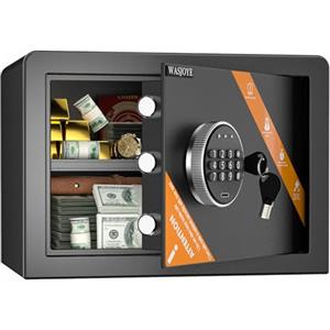 WASJOYE 25L Cassaforte con Chiave, Cassetta di Sicurezza per Denaro Tastiera Digitale Elettronica,Casseforti da Armadio per Casa Ufficio Hote Attività Commerciale Gioielleria Pistola Contanti