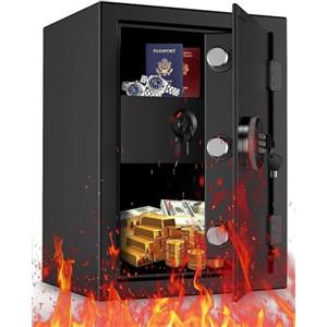 WASJOYE Cassaforte Ignifuga, Grandi Cassaforte da Armadio Cassetto Ignifugo,Tastiera e Chiavi Digitali, Cassaforte di Sicurezza, Cassaforte a Muro per Casa Hotel Ufficio Soldi Gioielli Pistola, 57L