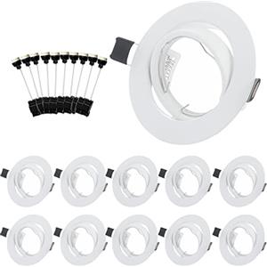 Bojim Porta Faretti LED da Incasso GU10 per Cartongesso Rotondi Bianchi, Cornice Ghiera Faretto Incasso Diametro Foro 68mm - 85mm Portafaretti Portalampada GU 10 Farettoincasso 10 Pezzi