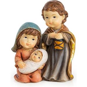 Logbuch-Verlag Piccolo presepe in miniatura, 7 cm: decorazioni Natale casa, natività con Maria Giuseppe e Gesù Bambino, statuina in resina elegante marrone oro per tavolo o mensola