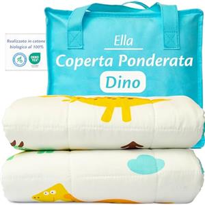 Ella Coperte Ponderate Bambini 2,4kg 90x120cm - Coperta Ponderata Rilassante per il Sonno - Perle di Vetro Ipoallergeniche, Strato Esterno in Cotone Morbido e Fresco - Per Bambini 15-25kg - Dino