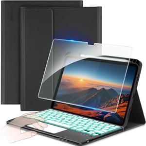 CACOE Cover con Tastiera Compatibile con iPad 11 Generazione (A16) 2025 11" / 10 Generazione 2022 10.9'' con Touchpad [Italiano] Wireless Staccabile, Tastiera Illuminazione a 7 Colori, Nero