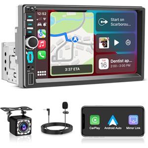 WERESOUND Autoradio 1 DIN con Schermo Wireless CarPlay e Android Auto, Stereo Auto Bluetooth da 7 Pollici Touchscreen, Navigatore GPS, Mirror Link, FM, Telecamera Posteriore, Comandi Vocali, Type-C