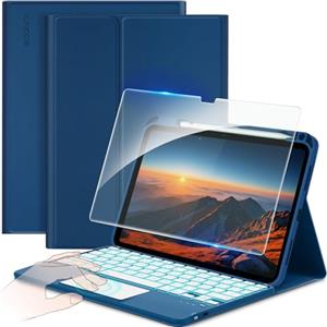 CACOE Cover con Tastiera Compatibile con iPad 11 Generazione (A16) 2025 11" / 10 Generazione 2022 10.9'' con Touchpad [Italiano] Wireless Staccabile, Tastiera Illuminazione a 7 Colori,Mare Blu
