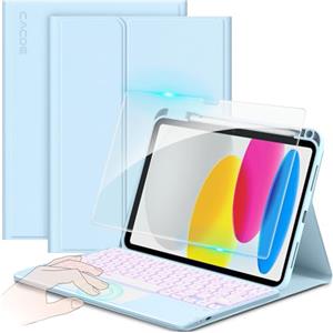 CACOE Cover con Tastiera Compatibile con iPad 11 Generazione (A16) 2025 11" / 10 Generazione 2022 10.9'' con Touchpad [Italiano] Wireless Staccabile, Tastiera Illuminazione a 7 Colori, Azzurro Cielo