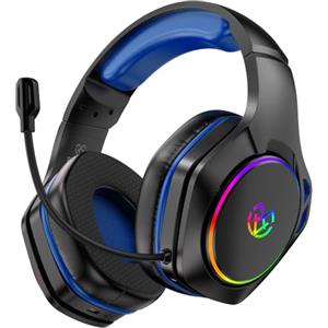 Tatybo Cuffie da gioco senza fili, cuffie con microfono rumore ambientale, 7.1 suono surround, batteria da 35 H, trasduttori 50 mm, auricolari traspiranti, cuffie gamer per Ps5 PC Ps4 Switch, nero-blu