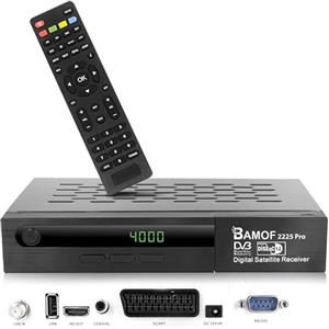 Bamof 2225 Ricevitore satellitare digitale DVBS2 Full HD (HDMI, SCART, 2X USB) [preprogrammato per Astra, Hotbird e Türksat] + cavo HDMI, nero