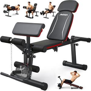 Relispo Panca Palestra Regolabile Migliorata con Estensione e Curl Gambe, 9 Posizioni Schiena & Pieghevole, Panca Piana 550 KG per Palestra Casa, Panca Multifunzione Palestra Casa per Allenamento Full Body