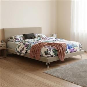 Talamo Italia - Letto matrimoniale Isabella, Letto fisso in tessuto con piedini, 100% Made in Italy, adatto per materasso Cm 160x190, Beige