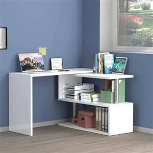 Dmora - Scrivania Candido, Scrittoio angolare porta PC, Tavolo multiuso per ufficio, Scrivania salvaspazio multiposizione, 100% Made in Italy, cm 120x50h75, Bianco lucido