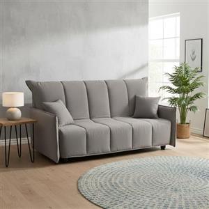 Dmora Divano Letto 3 posti Allyson, Sofà con Apertura a Carrello in Tessuto Imbottito, Braccioli Standard, 100% Made in Italy, Cm 190x90h85, Grigio