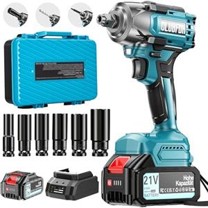 Olubfdh Avvitatore a Impulsi Brushless, 500 Nm Avvitatore a Impulsi a Batteria, 1/2" Trapano a Impulsi Brushless, 3-in-1, con Batterie da 4,0 Ah e Caricabatterie, 6 Bussole